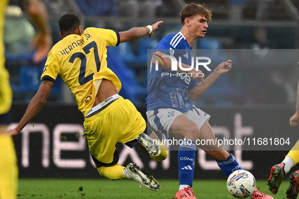 Nico Paz of Calcio Como participates in the Italian Serie A football match between Calcio Como and Parma Calcio 1913 in Como, Italy, on Octo...