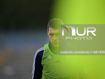 Andrea Belotti of Calcio Como warms up before the Italian Serie A football match between Calcio Como and Parma Calcio 1913 at the Giuseppe S...