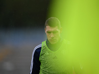 Andrea Belotti of Calcio Como warms up before the Italian Serie A football match between Calcio Como and Parma Calcio 1913 at the Giuseppe S...