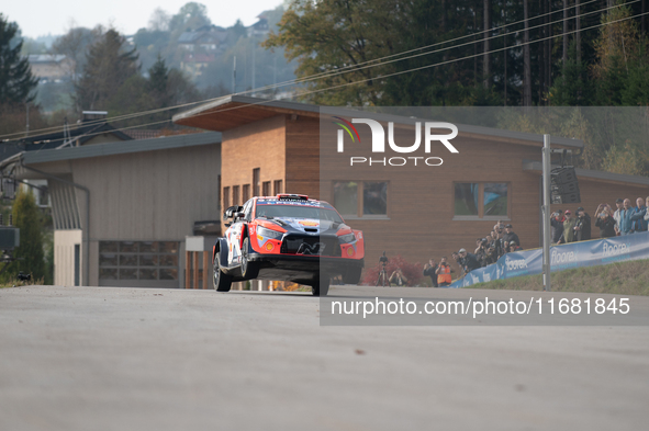 Andreas Mikkelsen and Torstein Eriksen from Norway drive a Hyundai i20 N Rally1 Hybrid for the Hyundai Shell Mobis World Rally Team during t...