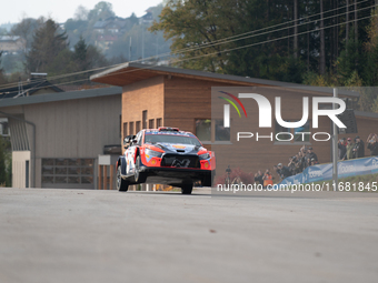 Andreas Mikkelsen and Torstein Eriksen from Norway drive a Hyundai i20 N Rally1 Hybrid for the Hyundai Shell Mobis World Rally Team during t...