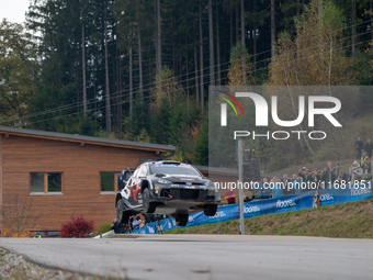 Takamoto Katsuta from Japan and Aaron Johnston from Ireland drive a Toyota GR Yaris Rally1 Hybrid for the Toyota Gazoo Racing WRT team durin...