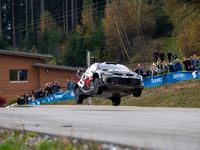 Takamoto Katsuta from Japan and Aaron Johnston from Ireland drive a Toyota GR Yaris Rally1 Hybrid for the Toyota Gazoo Racing WRT team durin...