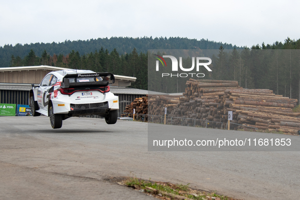 Sami Pajari and Enni Malkonen from Finland drive a Toyota GR Yaris Rally1 Hybrid for the Toyota Gazoo Racing WRT team during the WRC Central...