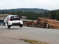 Sami Pajari and Enni Malkonen from Finland drive a Toyota GR Yaris Rally1 Hybrid for the Toyota Gazoo Racing WRT team during the WRC Central...