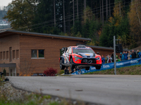 Ott Tanak and Martin Jarveoja from Estonia drive a Hyundai i20 N Rally1 Hybrid for the Hyundai Shell Mobis World Rally Team during the WRC C...