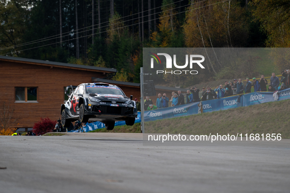 Sebastien Ogier (France) and Vincent Landais (France) drive a Toyota GR Yaris Rally1 Hybrid for the Toyota Gazoo Racing WRT team during the...