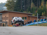 Sebastien Ogier (France) and Vincent Landais (France) drive a Toyota GR Yaris Rally1 Hybrid for the Toyota Gazoo Racing WRT team during the...