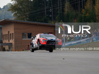 Thierry Neuville and Martijn Wydaeghe from Belgium drive a Hyundai i20 N Rally1 Hybrid for the Hyundai Shell Mobis World Rally Team during t...