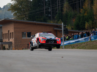 Thierry Neuville and Martijn Wydaeghe from Belgium drive a Hyundai i20 N Rally1 Hybrid for the Hyundai Shell Mobis World Rally Team during t...