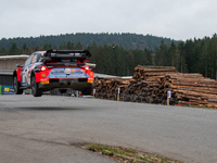 Ott Tanak and Martin Jarveoja from Estonia drive a Hyundai i20 N Rally1 Hybrid for the Hyundai Shell Mobis World Rally Team during the WRC C...