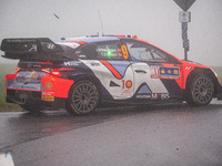 Andreas Mikkelsen and Torstein Eriksen from Norway drive a Hyundai i20 N Rally1 Hybrid for the Hyundai Shell Mobis World Rally Team during t...