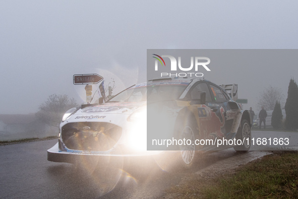 Adrien Fourmaux and Alexandre Coria from France drive a Ford Puma Rally Hybrid for the M-Sport Ford World Rally Team during the WRC Central...