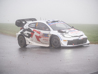 Sami Pajari and Enni Malkonen from Finland drive a Toyota GR Yaris Rally1 Hybrid for the Toyota Gazoo Racing WRT team during the WRC Central...