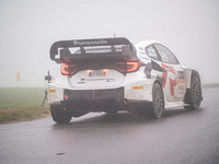 Sami Pajari and Enni Malkonen from Finland drive a Toyota GR Yaris Rally1 Hybrid for the Toyota Gazoo Racing WRT team during the WRC Central...