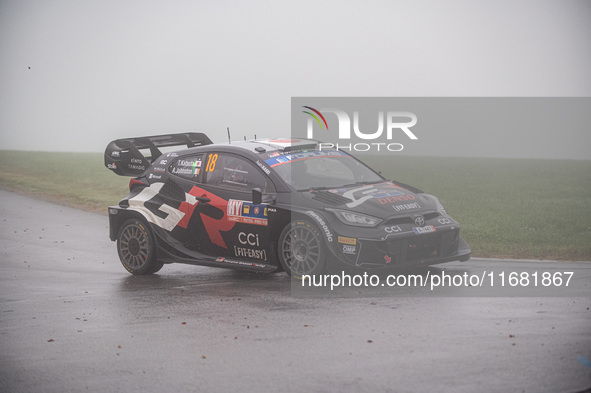 Takamoto Katsuta from Japan and Aaron Johnston from Ireland drive a Toyota GR Yaris Rally1 Hybrid for the Toyota Gazoo Racing WRT team durin...