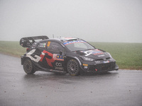 Takamoto Katsuta from Japan and Aaron Johnston from Ireland drive a Toyota GR Yaris Rally1 Hybrid for the Toyota Gazoo Racing WRT team durin...