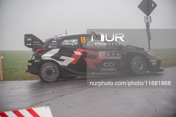 Takamoto Katsuta from Japan and Aaron Johnston from Ireland drive a Toyota GR Yaris Rally1 Hybrid for the Toyota Gazoo Racing WRT team durin...