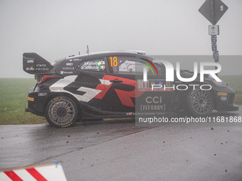 Takamoto Katsuta from Japan and Aaron Johnston from Ireland drive a Toyota GR Yaris Rally1 Hybrid for the Toyota Gazoo Racing WRT team durin...