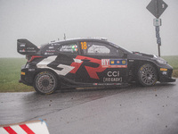 Takamoto Katsuta from Japan and Aaron Johnston from Ireland drive a Toyota GR Yaris Rally1 Hybrid for the Toyota Gazoo Racing WRT team durin...