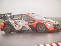 Ott Tanak and Martin Jarveoja from Estonia drive a Hyundai i20 N Rally1 Hybrid for the Hyundai Shell Mobis World Rally Team during the WRC C...