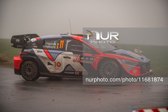 Thierry Neuville and Martijn Wydaeghe from Belgium drive a Hyundai i20 N Rally1 Hybrid for the Hyundai Shell Mobis World Rally Team during t...