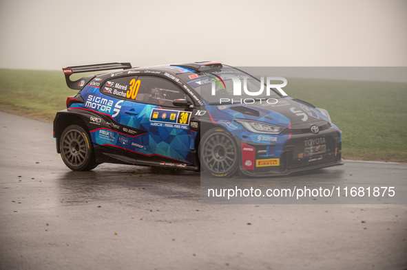 Filip Mares (Cze) and Radovan Bucha (Cze) drive a Toyota GR Yaris during the WRC Central European Rally from October 17 to 20, 2024. 