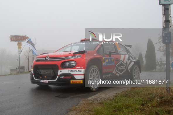 Nikolay Gryazin and Konstantin Aleksandrov drive a Citroen C3 for the DG Sport Competition team during the WRC Central European Rally from O...