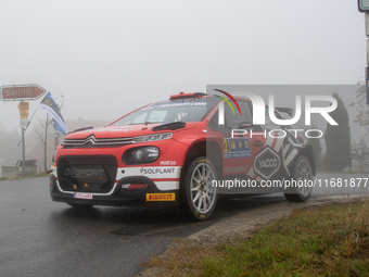 Nikolay Gryazin and Konstantin Aleksandrov drive a Citroen C3 for the DG Sport Competition team during the WRC Central European Rally from O...