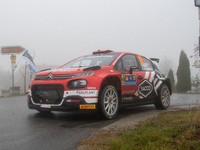 Nikolay Gryazin and Konstantin Aleksandrov drive a Citroen C3 for the DG Sport Competition team during the WRC Central European Rally from O...