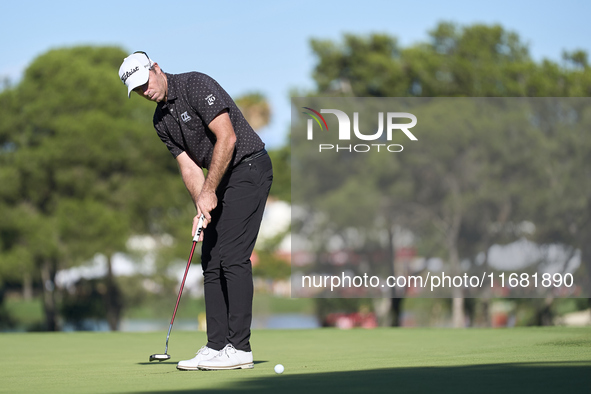 Julien Guerrier of France plays a shot on the 15th green on the third day of the Estrella Damm N.A. Andalucia Masters 2024 at Real Club de G...