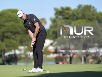 Julien Guerrier of France plays a shot on the 15th green on the third day of the Estrella Damm N.A. Andalucia Masters 2024 at Real Club de G...