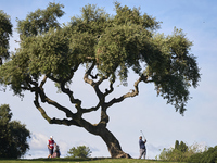 Jon Rahm of Spain plays his second shot on the 15th hole on the third day of the Estrella Damm N.A. Andalucia Masters 2024 at Real Club de G...