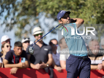 Fabrizio Zanotti of Paraguay tees off on the 15th hole on the third day of the Estrella Damm N.A. Andalucia Masters 2024 at Real Club de Gol...