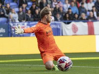 Harvey Isted #13 (GK) of Burton Albion F.C. makes a save during the Sky Bet League 1 match between Bolton Wanderers and Burton Albion at the...