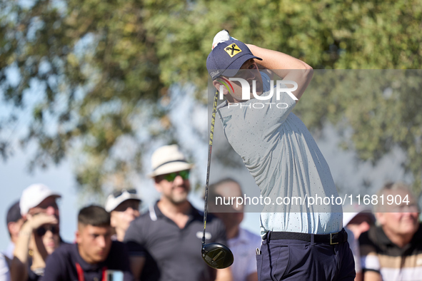 Bernd Wiesberger of Austria tees off on the 15th hole on the third day of the Estrella Damm N.A. Andalucia Masters 2024 at Real Club de Golf...