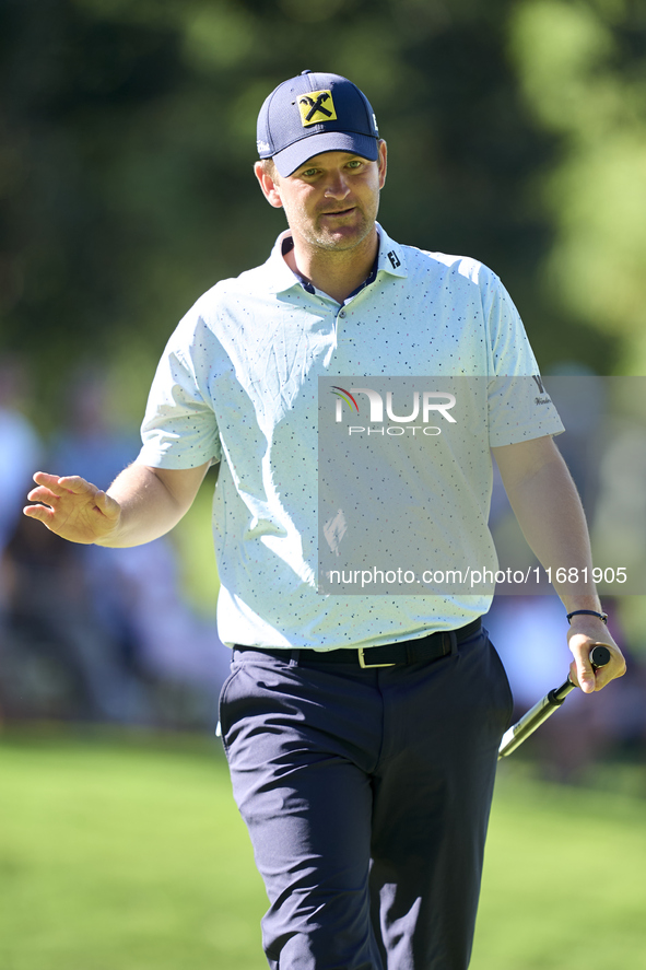 Bernd Wiesberger of Austria reacts on the 14th green on the third day of the Estrella Damm N.A. Andalucia Masters 2024 at Real Club de Golf...