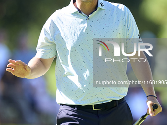 Bernd Wiesberger of Austria reacts on the 14th green on the third day of the Estrella Damm N.A. Andalucia Masters 2024 at Real Club de Golf...