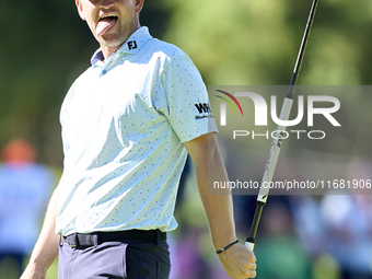 Bernd Wiesberger of Austria reacts on the 14th green on the third day of the Estrella Damm N.A. Andalucia Masters 2024 at Real Club de Golf...