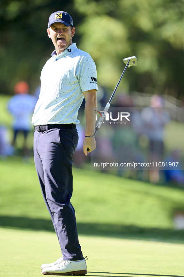 Bernd Wiesberger of Austria reacts on the 14th green on the third day of the Estrella Damm N.A. Andalucia Masters 2024 at Real Club de Golf...