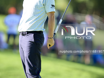 Bernd Wiesberger of Austria reacts on the 14th green on the third day of the Estrella Damm N.A. Andalucia Masters 2024 at Real Club de Golf...