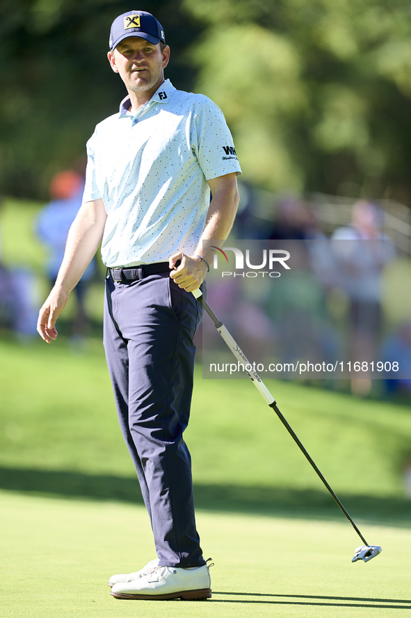 Bernd Wiesberger of Austria reacts on the 14th green on the third day of the Estrella Damm N.A. Andalucia Masters 2024 at Real Club de Golf...