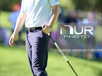 Bernd Wiesberger of Austria reacts on the 14th green on the third day of the Estrella Damm N.A. Andalucia Masters 2024 at Real Club de Golf...