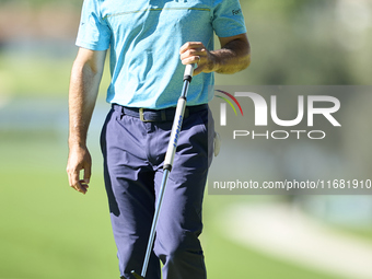 Fabrizio Zanotti of Paraguay celebrates on the 14th green on the third day of the Estrella Damm N.A. Andalucia Masters 2024 at Real Club de...