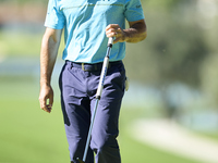 Fabrizio Zanotti of Paraguay celebrates on the 14th green on the third day of the Estrella Damm N.A. Andalucia Masters 2024 at Real Club de...