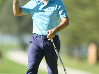 Fabrizio Zanotti of Paraguay celebrates on the 14th green on the third day of the Estrella Damm N.A. Andalucia Masters 2024 at Real Club de...