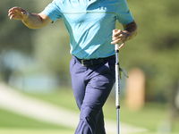 Fabrizio Zanotti of Paraguay celebrates on the 14th green on the third day of the Estrella Damm N.A. Andalucia Masters 2024 at Real Club de...