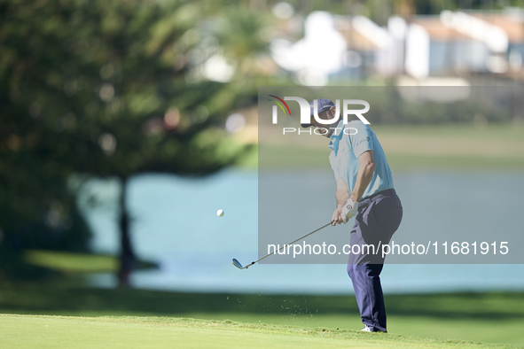 Fabrizio Zanotti of Paraguay plays a shot on the 14th green on the third day of the Estrella Damm N.A. Andalucia Masters 2024 at Real Club d...