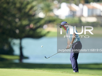 Fabrizio Zanotti of Paraguay plays a shot on the 14th green on the third day of the Estrella Damm N.A. Andalucia Masters 2024 at Real Club d...