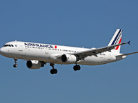 An Airbus A321-212 from Air France lands at Barcelona airport in Barcelona, Spain, on September 2, 2024. (